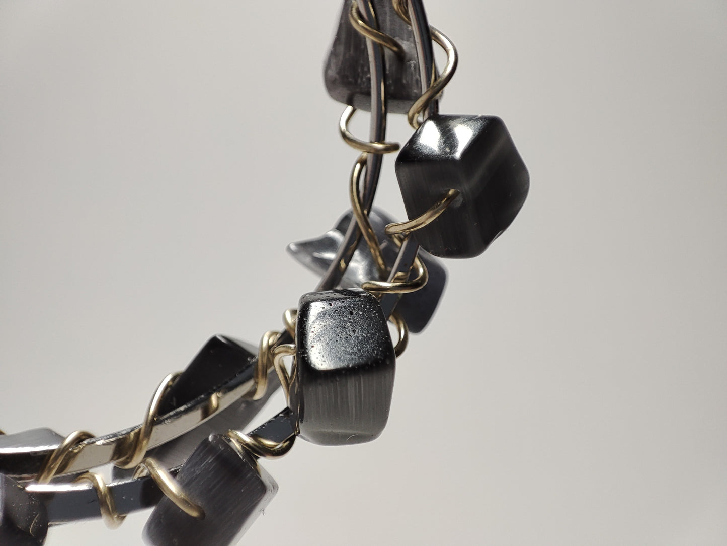 Stainless Steel earrings hoops (40mm) with black onyx chips