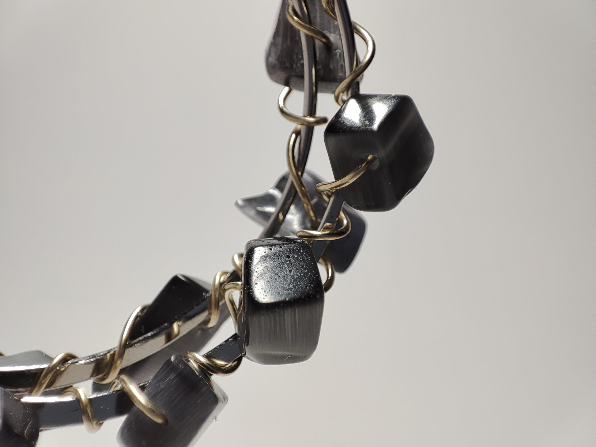 Stainless Steel earrings hoops (40mm) with black onyx chips